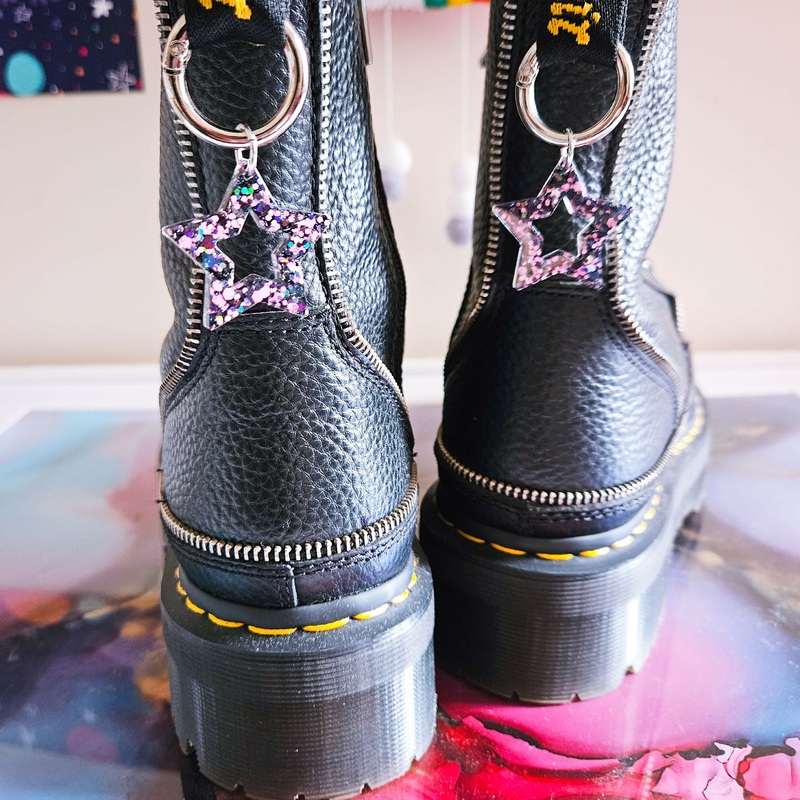 Handmade Black And Pink Glitter Resin Stars Boot Charms