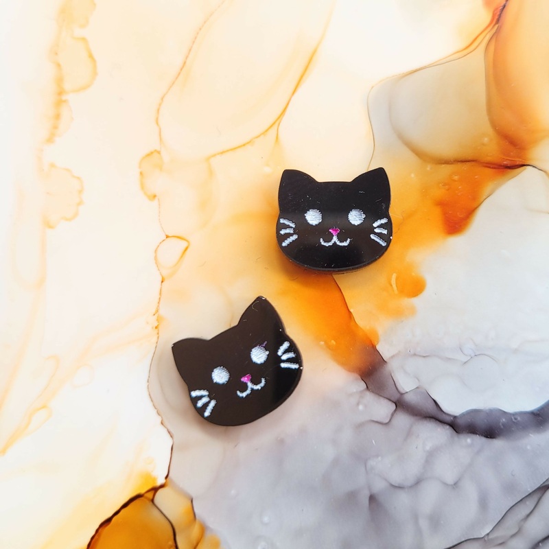Handmade Black Cat Resin Stud Earrings