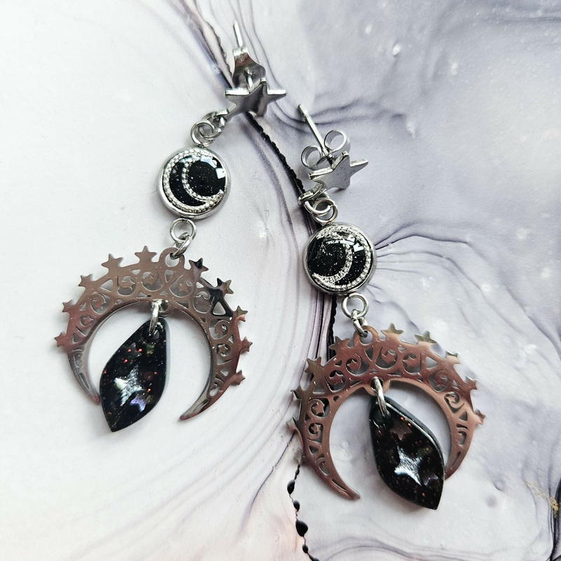 Handmade Celestial Resin And Stainless Steel Earrings