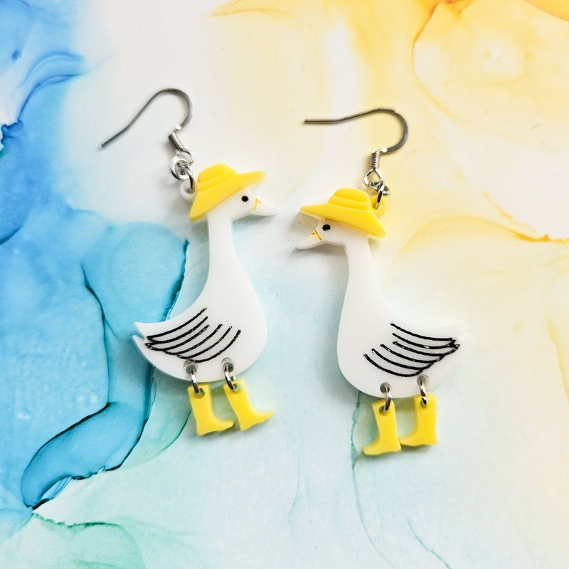 Handmade Cute Geese With Hats Resin Earrings