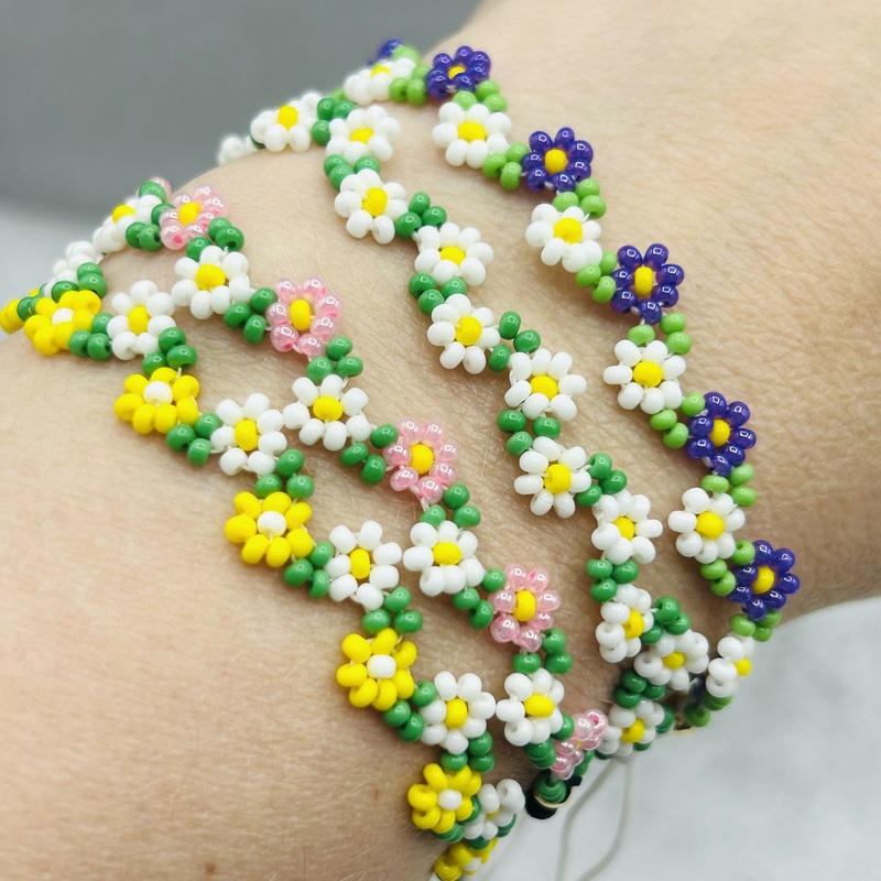 Handmade Daisy Chain Beaded Bracelets – Floral Two-Colour