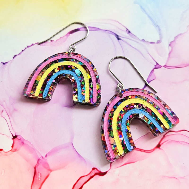 Handmade Dangle Rainbow Resin Earrings