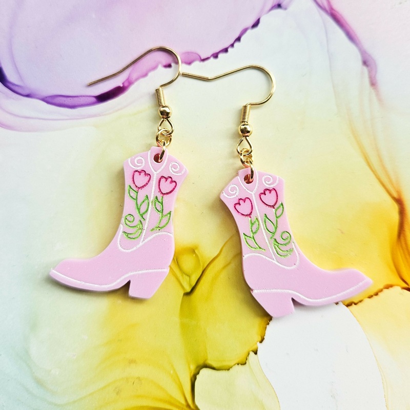 Handmade Pink Cowboy Boots Resin Earrings