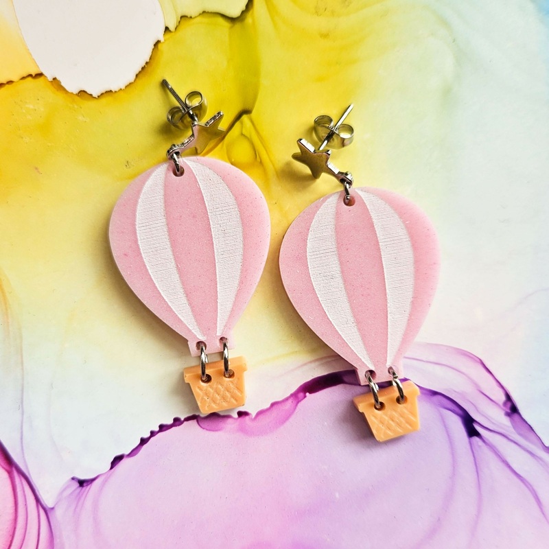 Handmade Pink Hot Air Balloon Resin Earrings