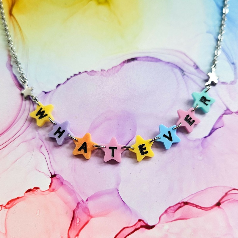 Handmade Rainbow Words Whatever Resin Stars Necklace