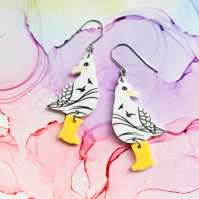 Handmade Seagulls And Wellies Resin Earrings