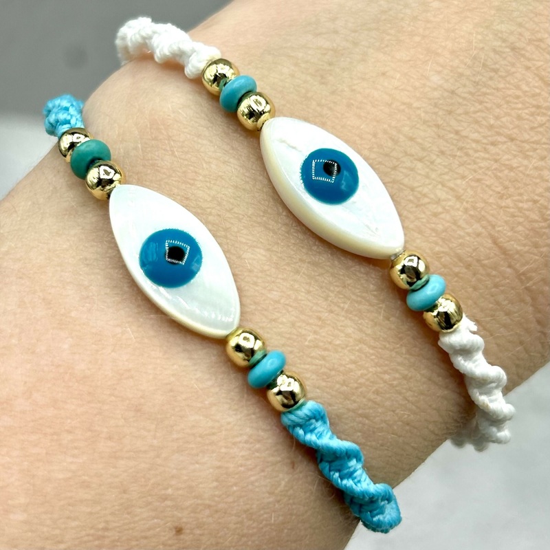 Macrame and Bead Adjustable Bracelet – Traditional Evil Eye Charms