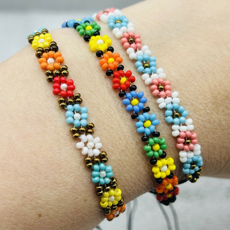 Multicolour Flower Beaded Bracelets  Handmade Vibrant Designs