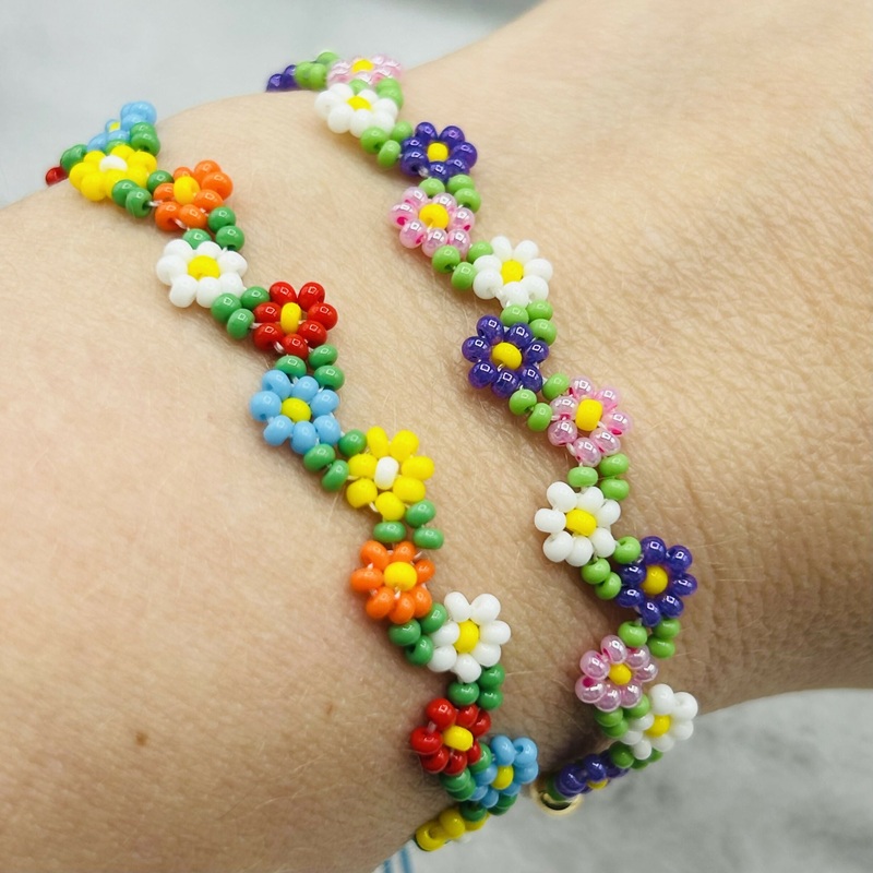 Multicolour Flower Beaded Bracelets  Handmade Vibrant Tri-Colour Designs