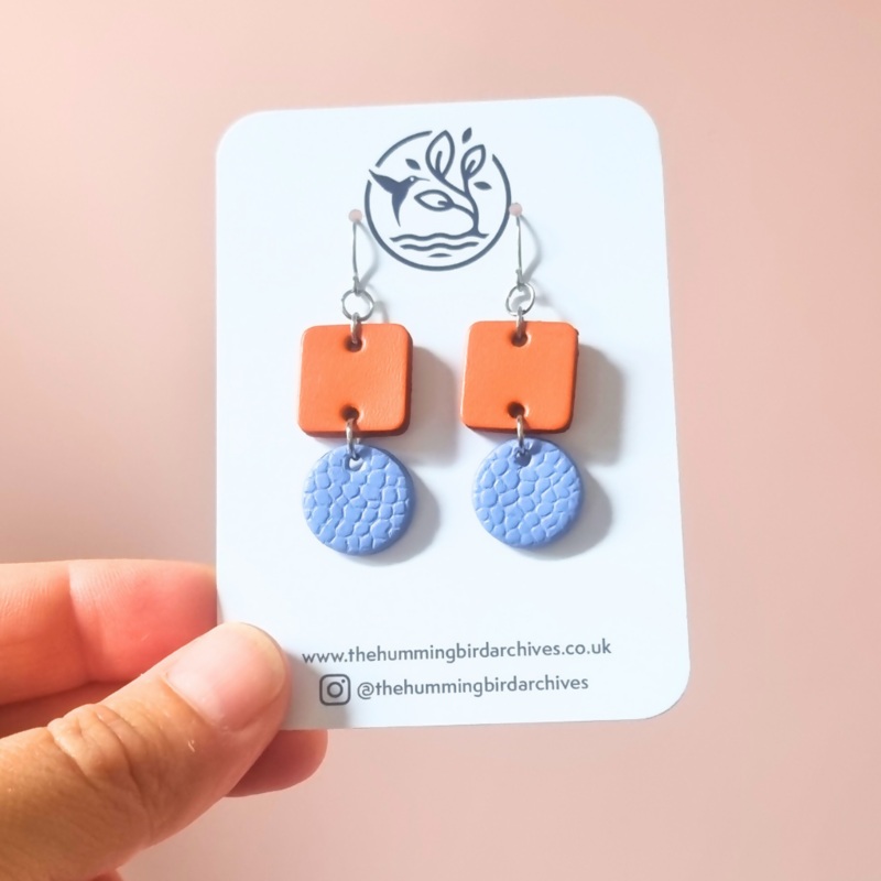 Orange Square and Blue Circle Earrings
