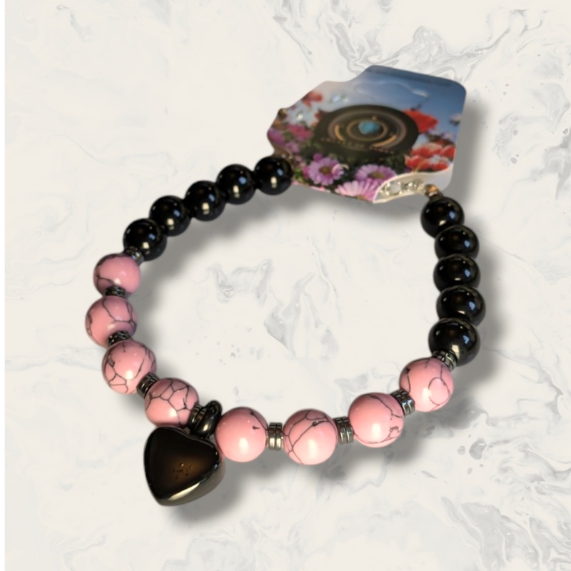 Pink Turquoise & Black Glass Memorial Urn Bracelet
