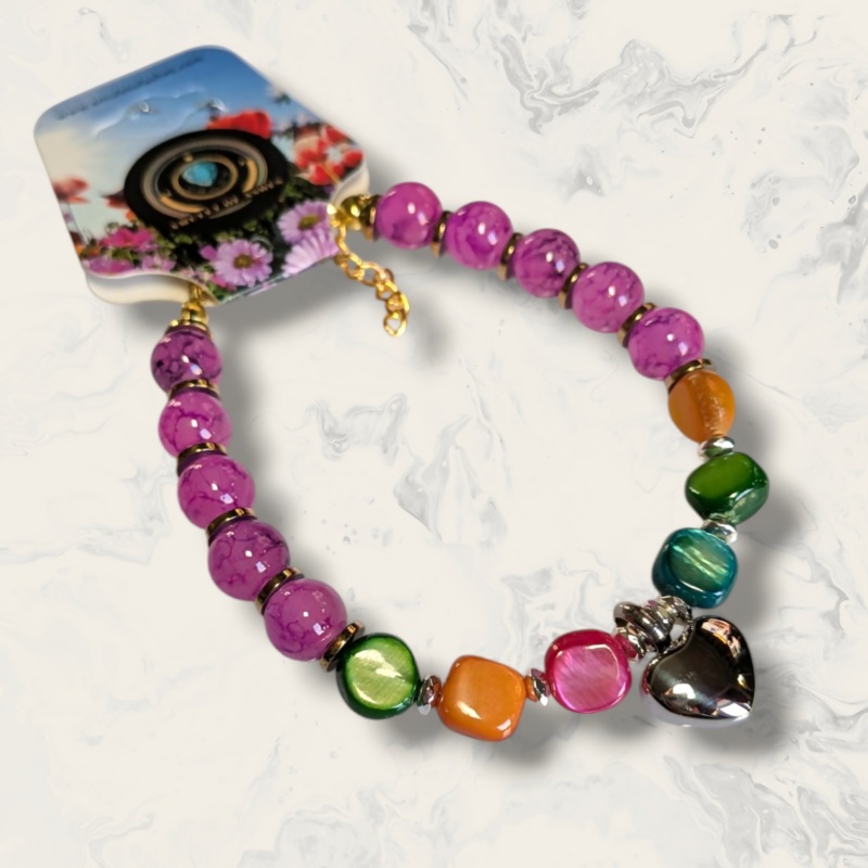 Purple Earth Glass & Shell Beads Memorial Urn Bracelet