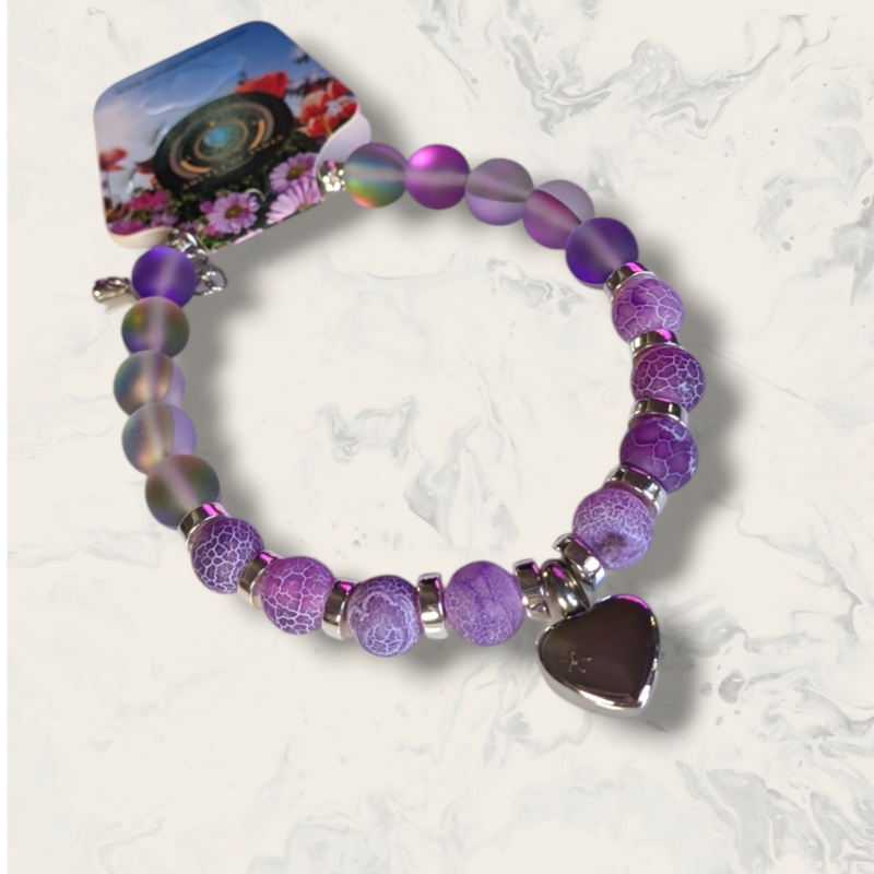 Purple Frost Agate & Purple Moonstone Memorial Urn Bracelet
