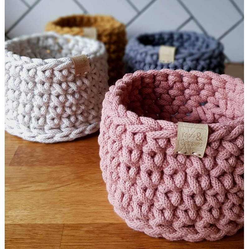 Small Crochet Basket|Blush|Mustard|Teal|Peacock Blue|Beige|Terracotta|Avocado|Lavender|Laurel|Charcoal