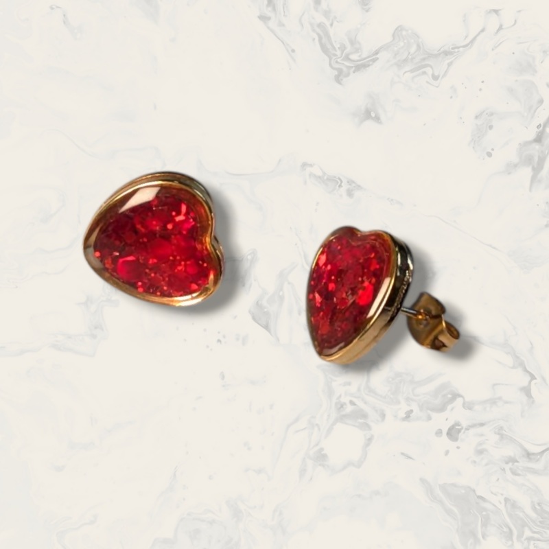 Stainless Steel Red Heart Earrings