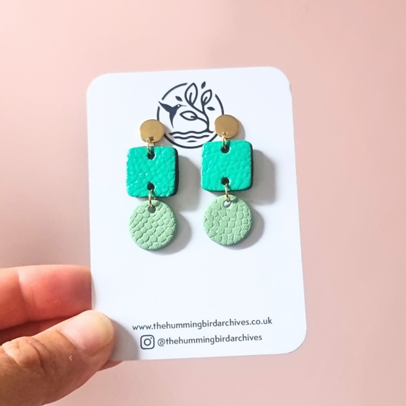 Turquoise Square and Mint Circle Earrings