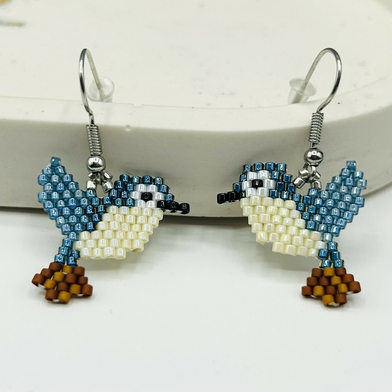 Beaded Bluebird Earrings  Handmade Bird Jewellery