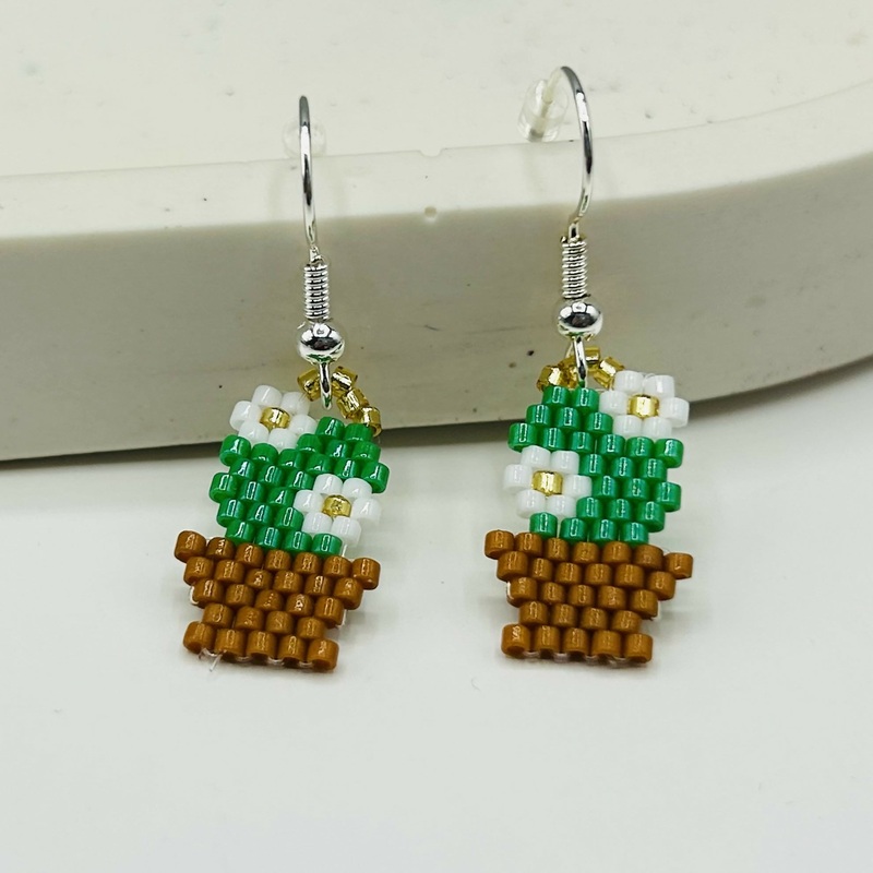 Beaded Cactus Plant Earrings  Handmade Seed Bead Jewellery