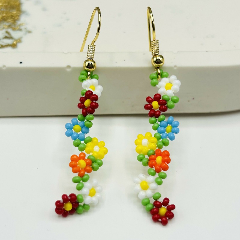Beaded Flower Earrings  Handmade Colourful Jewellery, Festival Accessories