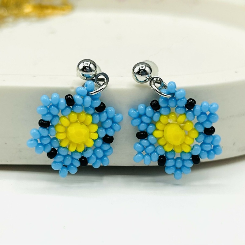 Beaded Flower Stud Earrings  Handmade Floral Jewellery