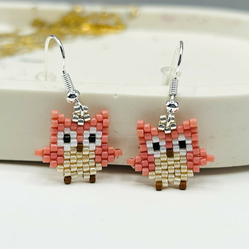 Beaded Owl Earrings  Handmade Animal Jewellery