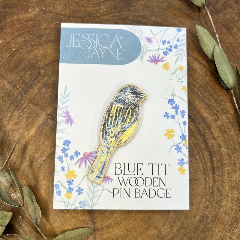 Blue Tit Wooden Pin Badge