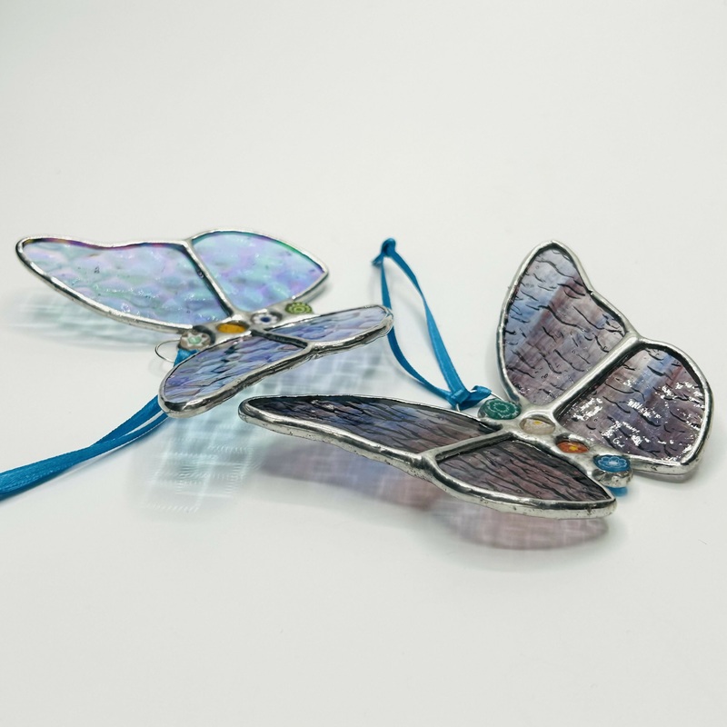 Glass Iridescent Butterfly Hanging Decoration