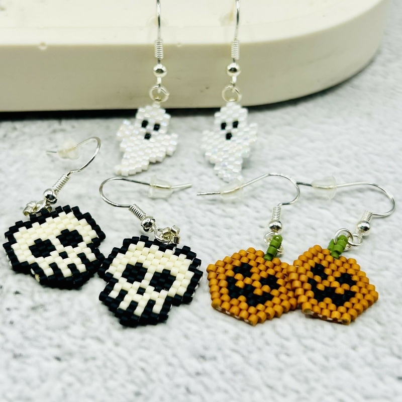 Handmade Beaded Halloween Earrings  Ghost, Skull & Pumpkin Designs