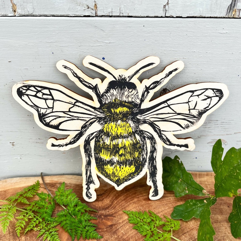 Handprinted Wooden Bee Wall Plaque