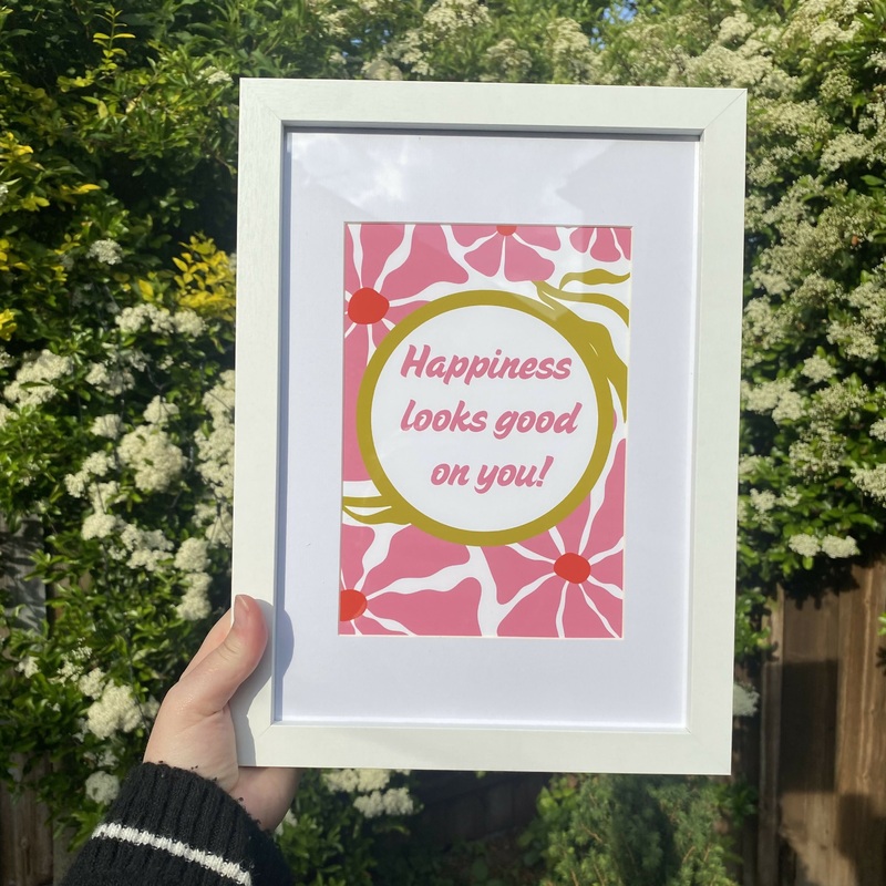Happiness Looks Good On You Pink- Framed Print