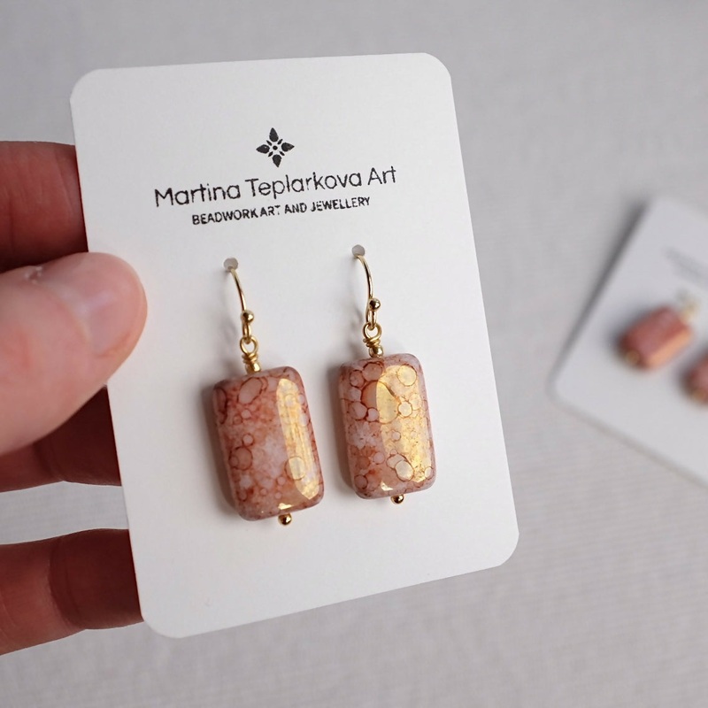 Rectangle Pink Glass Earrings