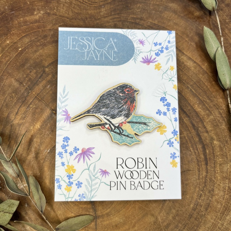 Robin Wooden Pin Badge