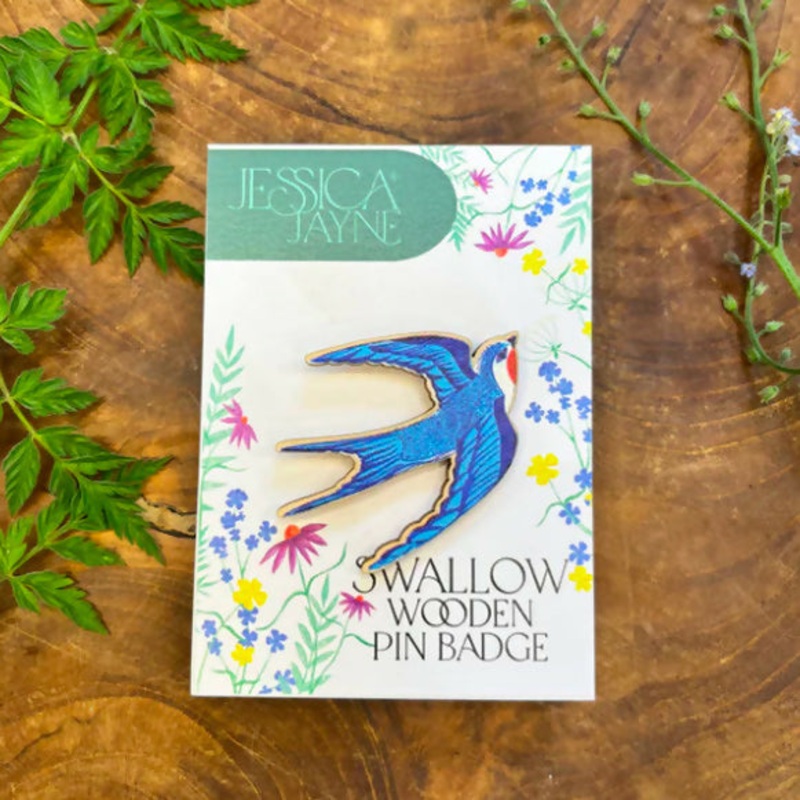 Swallow Wooden Pin Badge