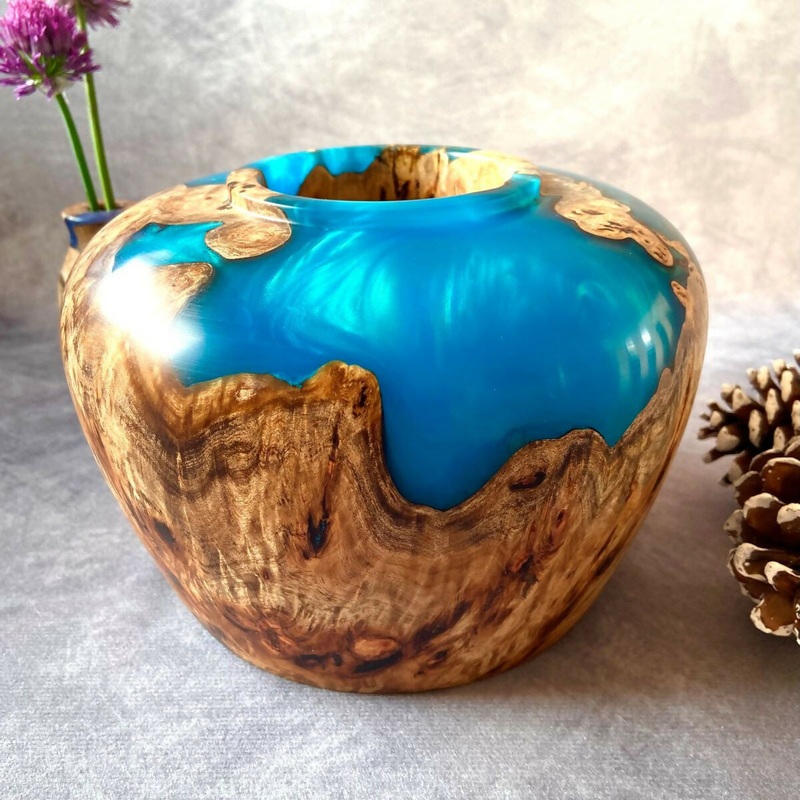 Beautiful Mappa Burr and Turquoise Hollow Form