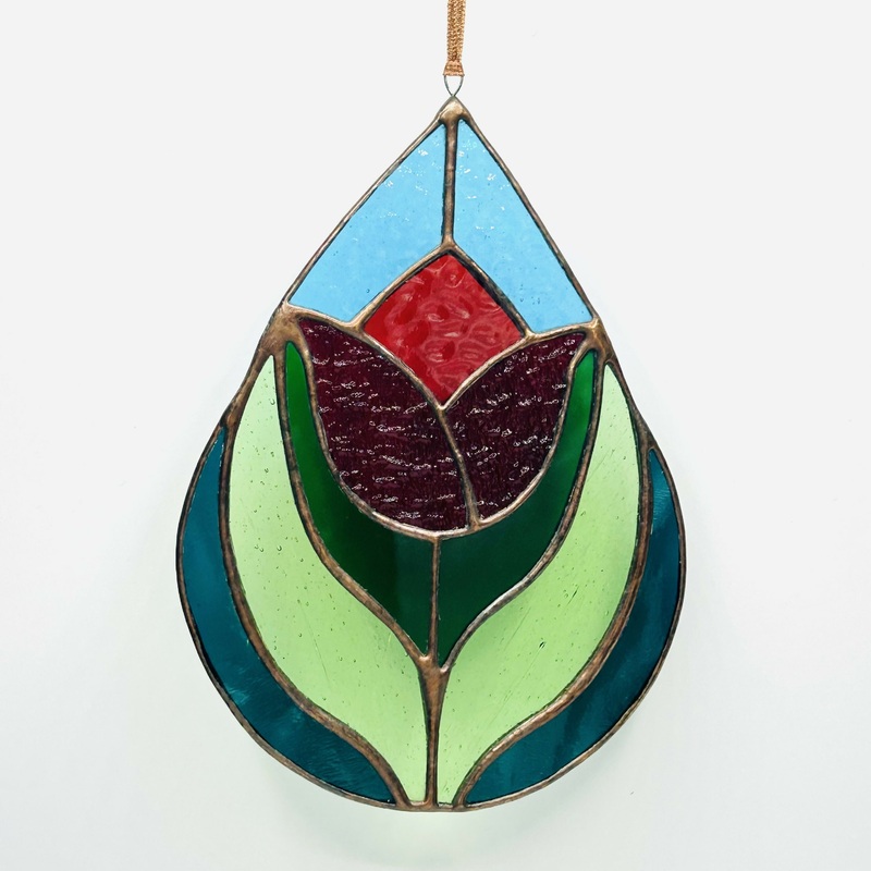 Glass Art Nouveau Style Hanging Panel