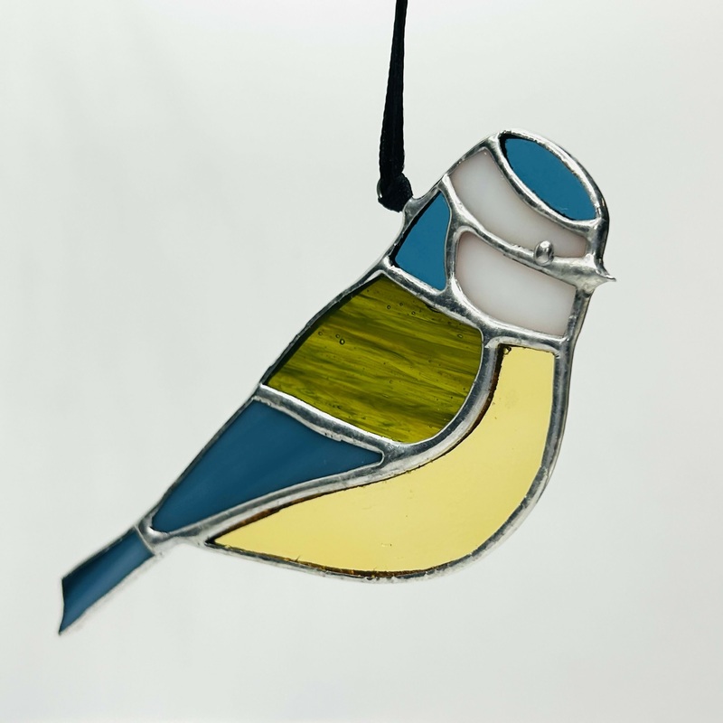 Glass Blue Tit Hanging Decoration