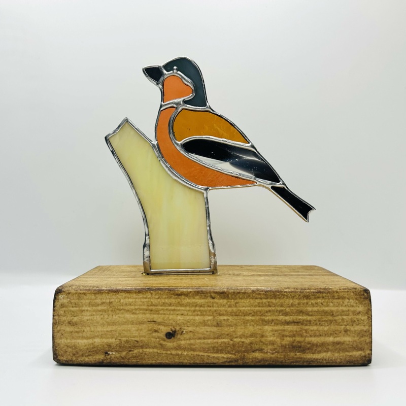 Glass Chaffinch Mounted on Wooden Base
