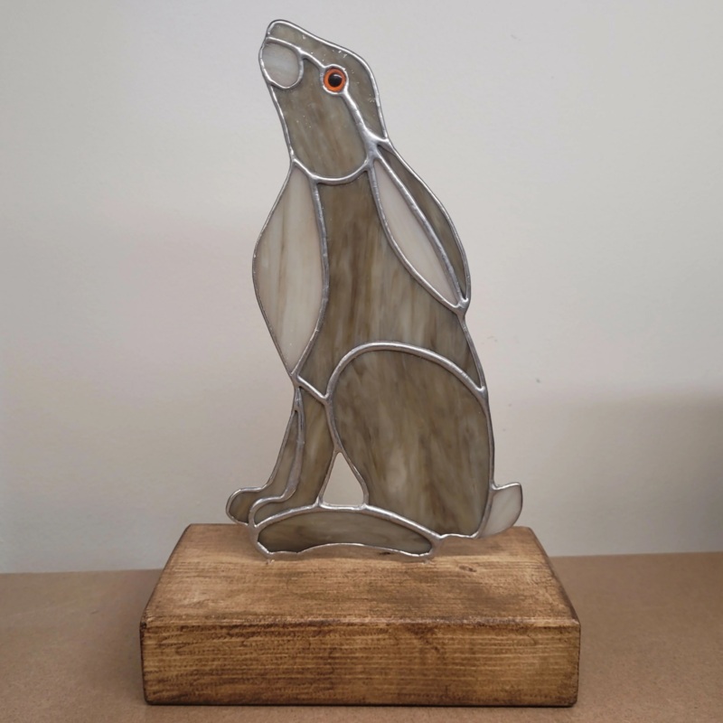 Glass Gazing Hare on Wood|Gazing Hare