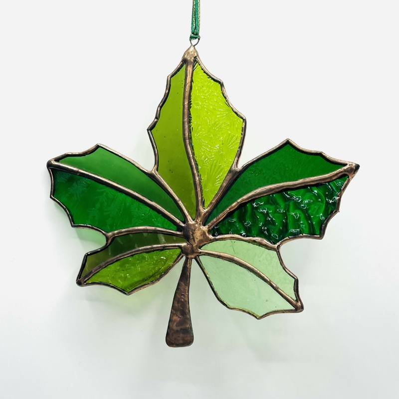 Glass Green Leaf Hanging Decoration