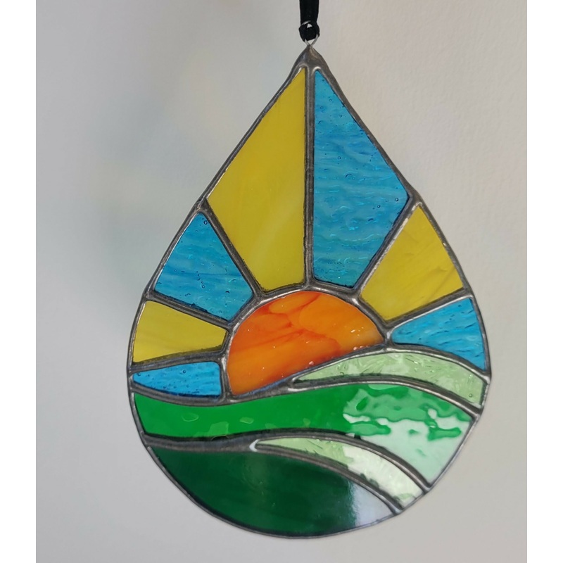 Glass Landscape and Sun Teardrop Shaped Panel