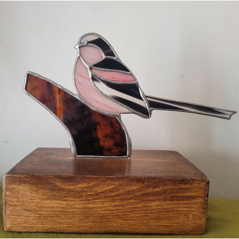 Glass Long Tailed Tit on wood