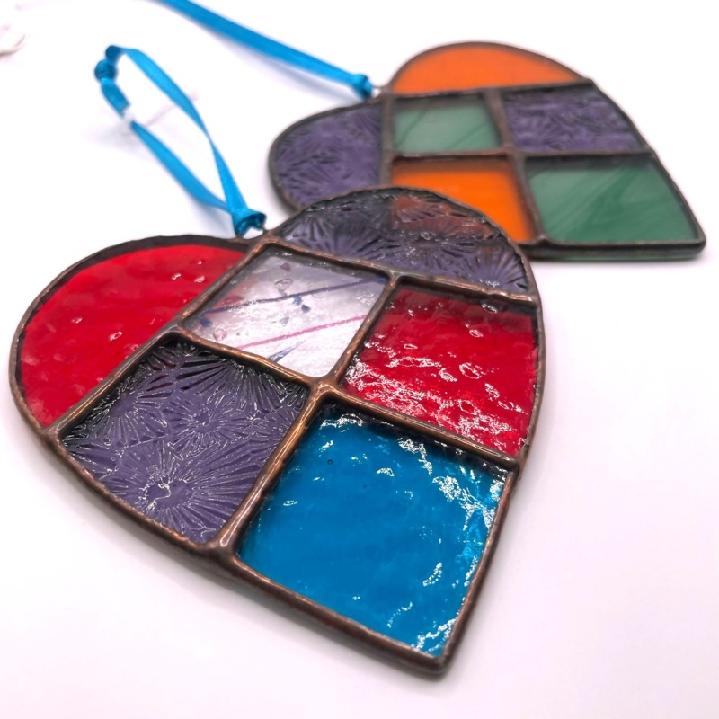 Glass Patchwork Heart|Patchwork – Orange, Green and Lilac|Patchwork- Red, Blue and Lilac
