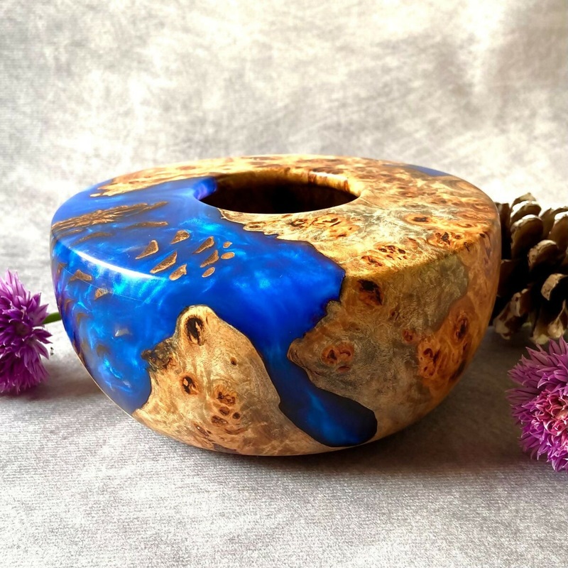 Hand Turned Hollow Form in Mappa Burr and Cobalt Blue