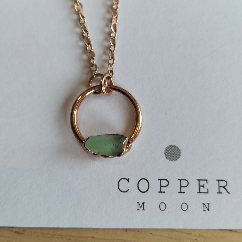 Light Green Seaglass Moon Necklace