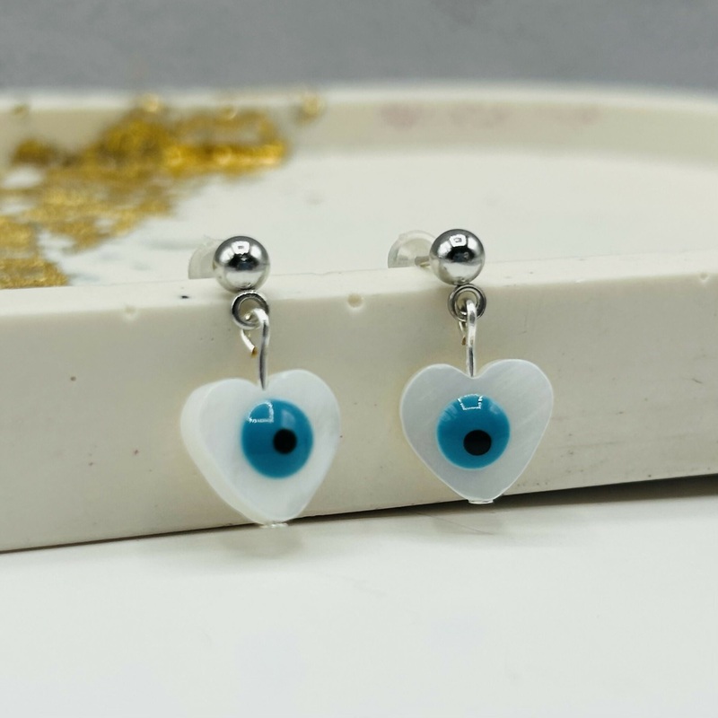 Mediterranean Mother of Pearl and Evil Eye Earrings