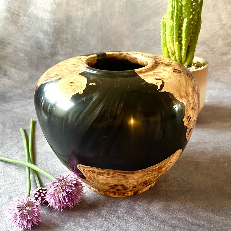 Stunning Mappa Burr and Black Resin Hollow Form