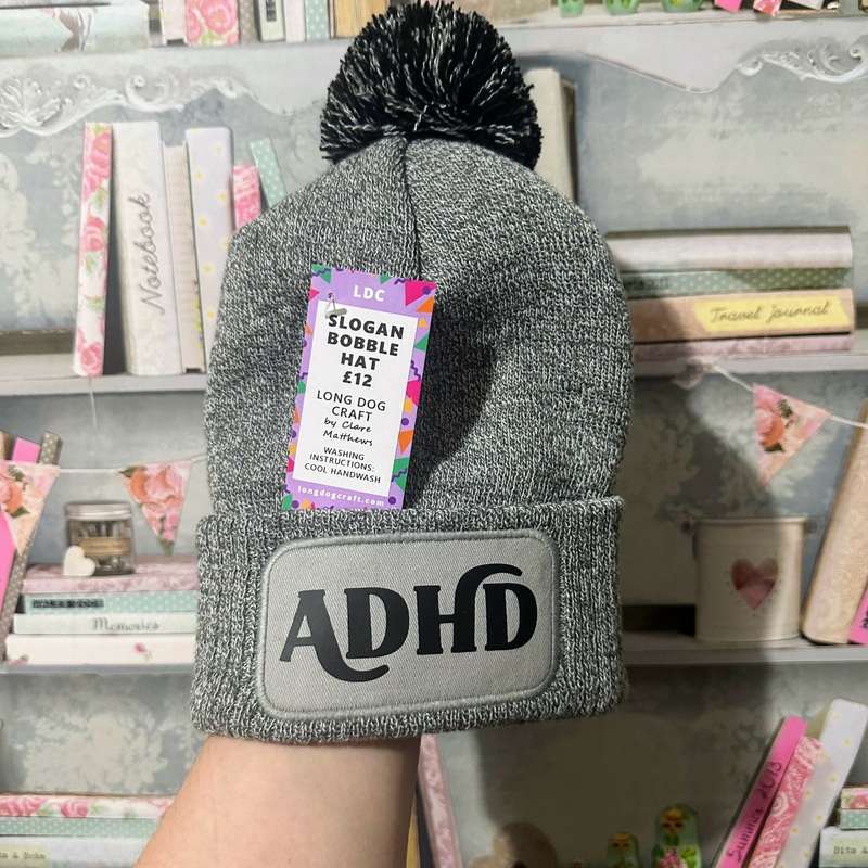 ADHD Cuffed Rectangular Patch Bobble Hat