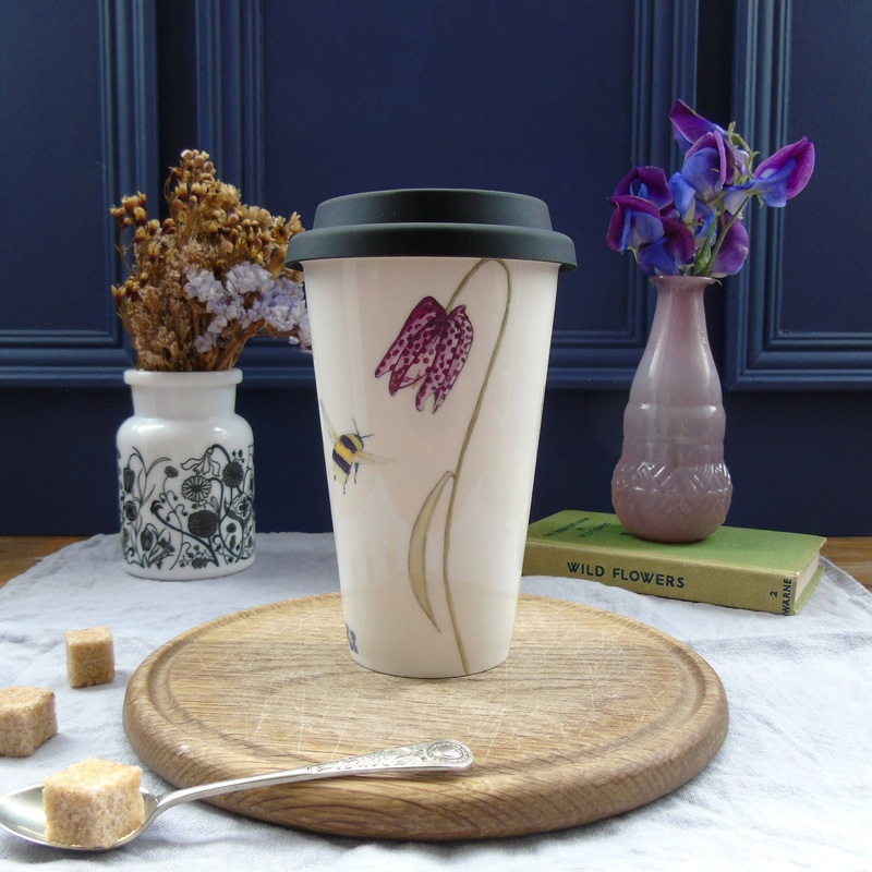 Bee and Spring Flower Bone China Travel Mug