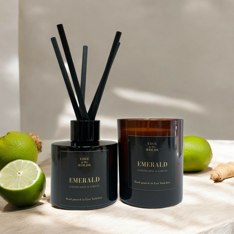 Emerald Candle & Diffuser Gift Set – Lemongrass and Ginger