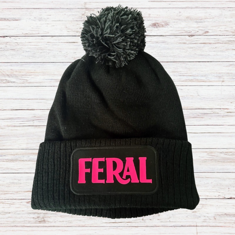 Feral Cuffed Rectangular Patch Bobble Hat